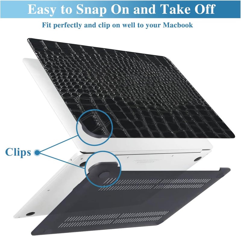 KEROM Compatible with Crocodile MacBook Air 13 Inch Case 2025-2022 M4 M3 M2 A3240 A3113 A2681, Textured Elegant Luxury Aligator Skin Snakeskin PU Leather Hardshell Case & Keyboard Cover, Shiny Black - Image 3
